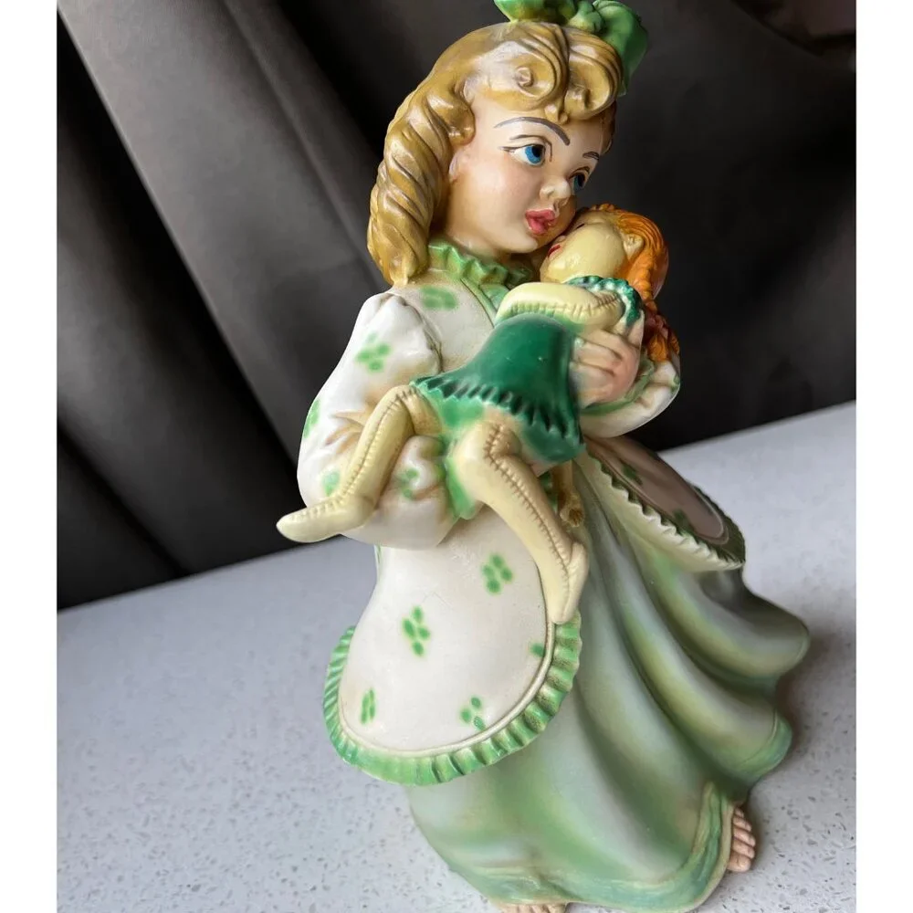Signed Shull Ceramic Chalkware Girl with Doll 9” Figurine